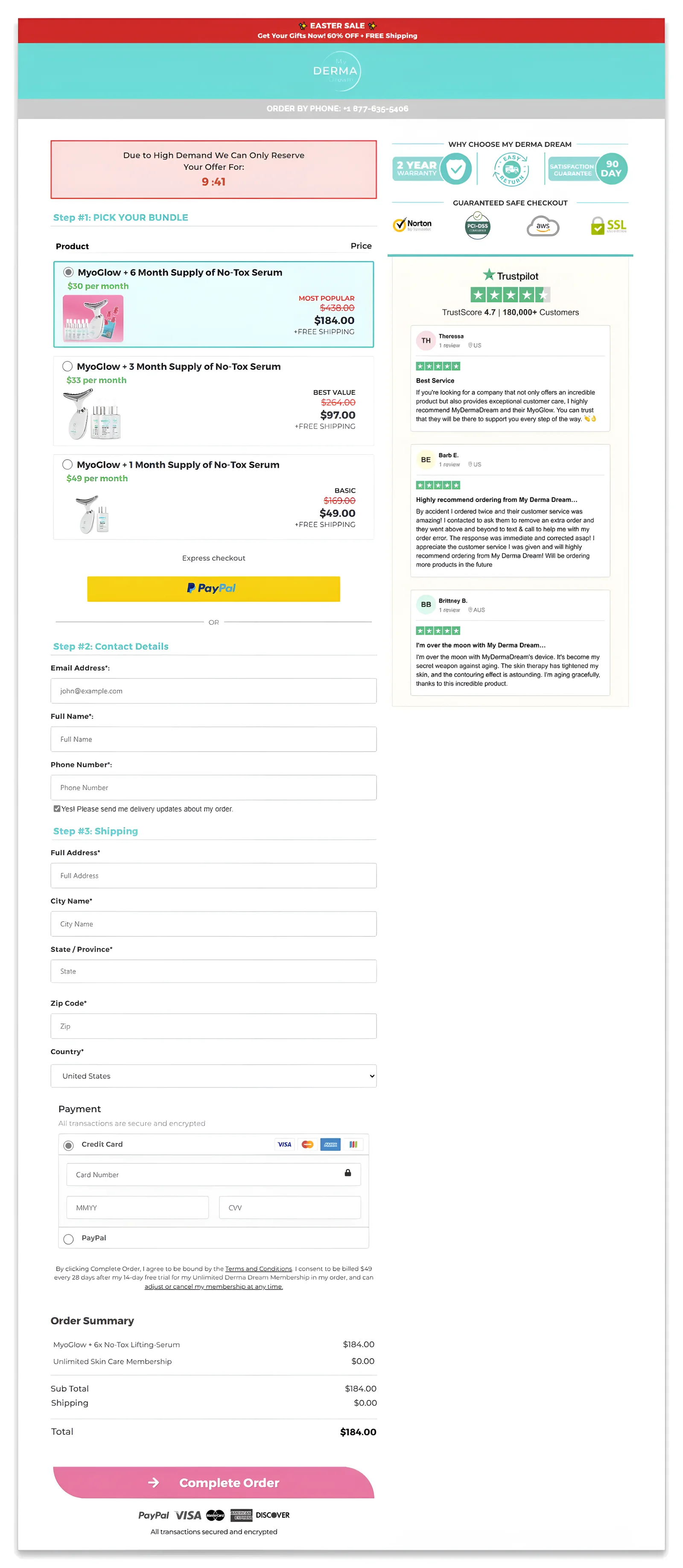 MyoGlow checkout page